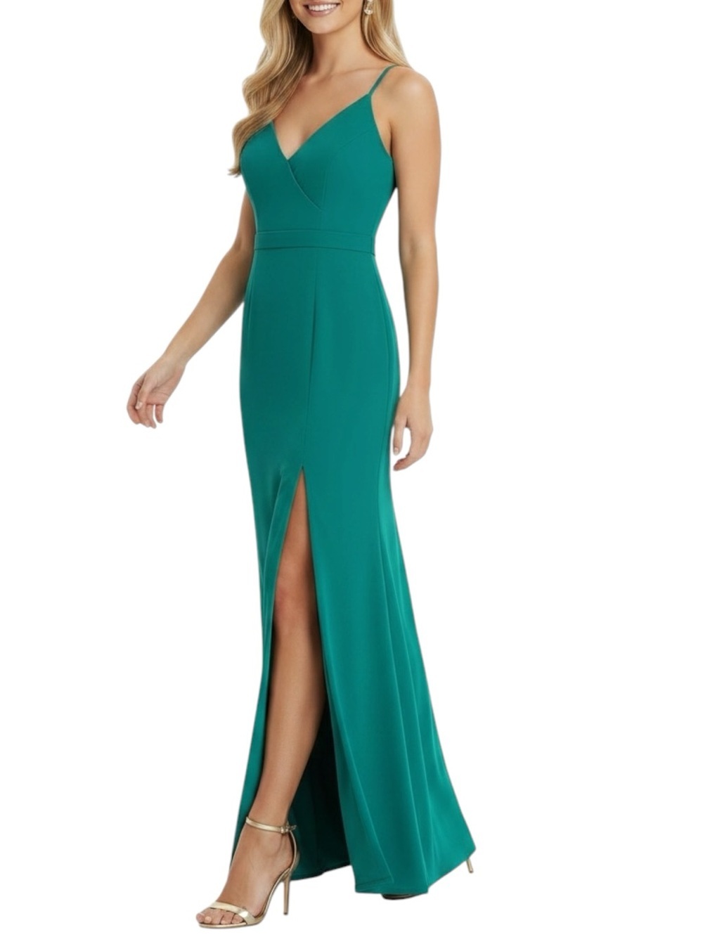 NWT AQUA Green Sleeveless V-Neck Side Slit Lined Formal Dress Gown Size 14